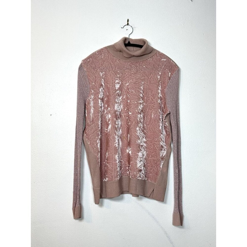 Juicy‎ Couture Women's Pink Peach Metallic Turtleneck Knit Sweater Velvet L